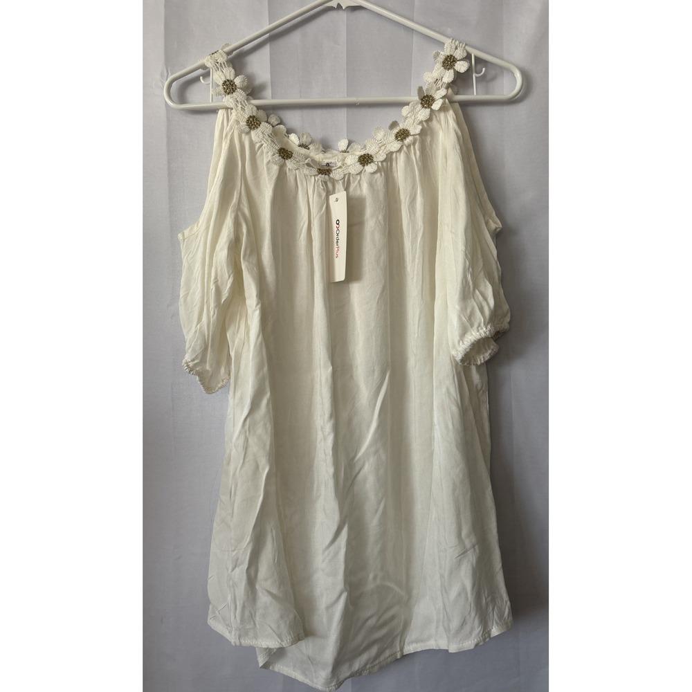 OrderPlus Cream Color Cold Shoulder Lace Blouse Shirt Size M NWT